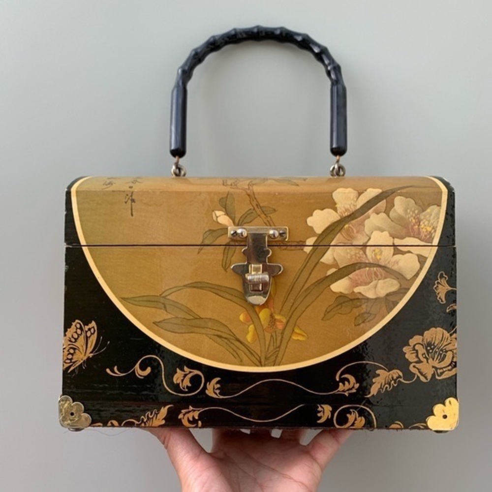Vintage Lucite Wood Decoupage Box Purse